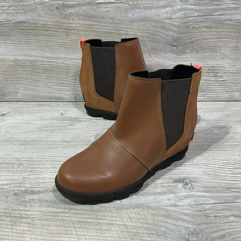 SOREL Joan of Arctic Wedge II Youth Girls Slip In Booties Tan Leather Size US 5